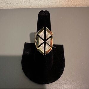 nOir Jewelry Gold and Silver Geometric Ring with Pave Crystals
